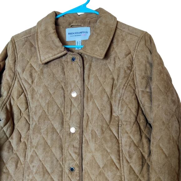 Bridge Hampton Isaac Mizrahi Faux Suede Quilted Barn Coat Medium Tan Western - Picture 6 of 14